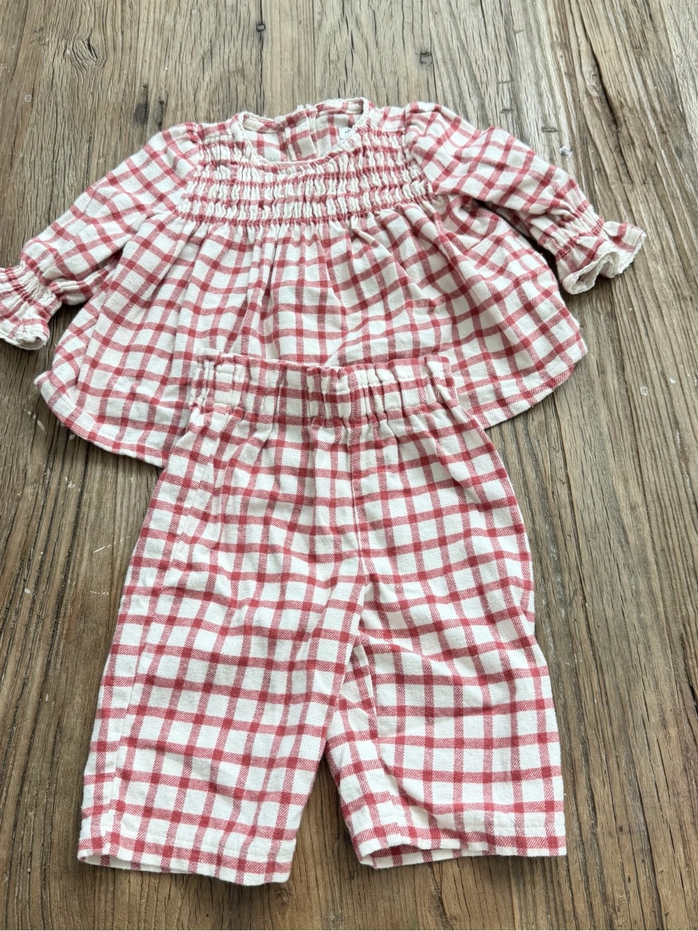 Amazon Essentials x Sofia Grainge Cream and Rust Plaid Kids Two-Piece Set